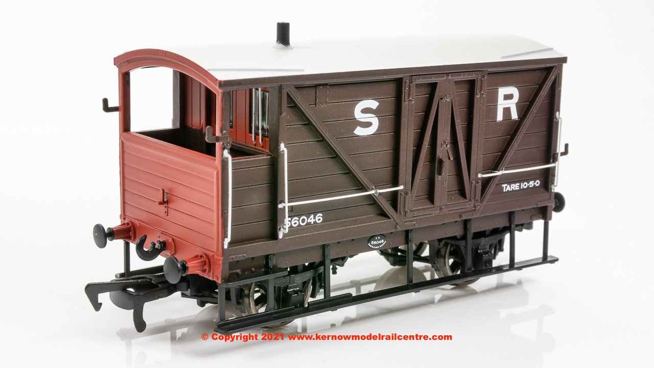 SB003A LSWR 10 Ton Goods Brake Van number 56046 in SR Brown livery with red ends